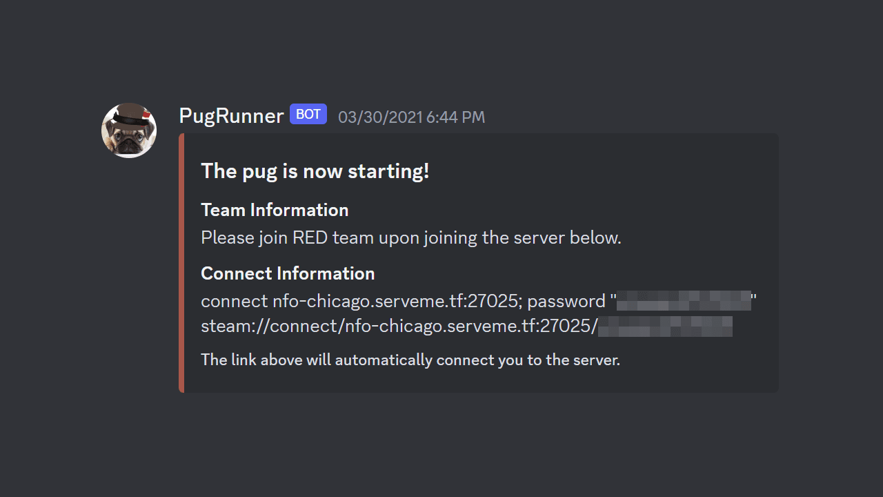 Connect information given PugRunner