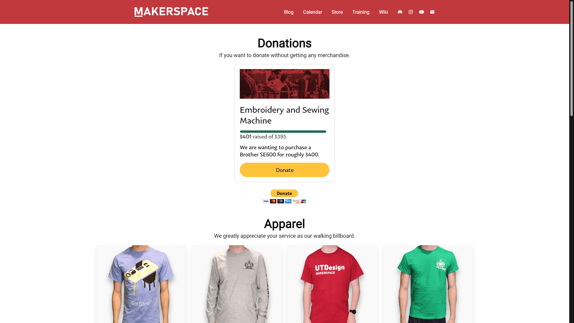 Store page with all available merchandise